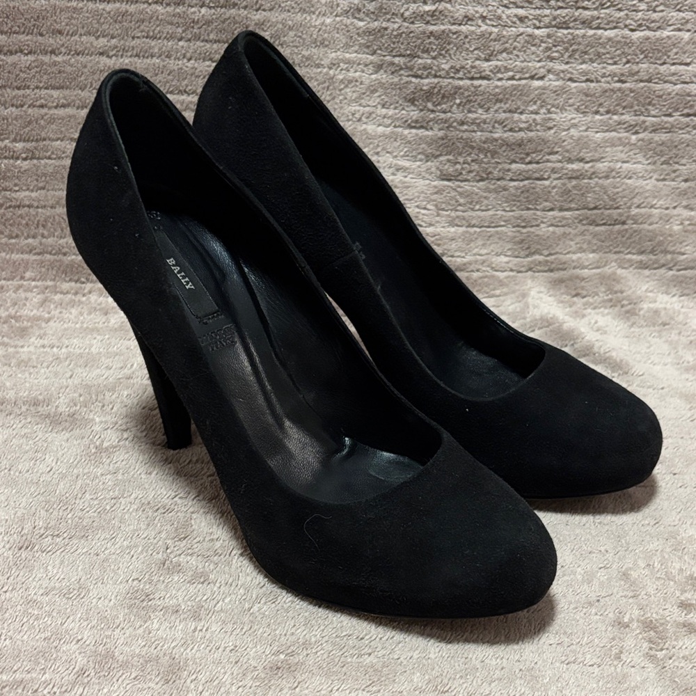 Bally Classic Black Suede Platform Heels